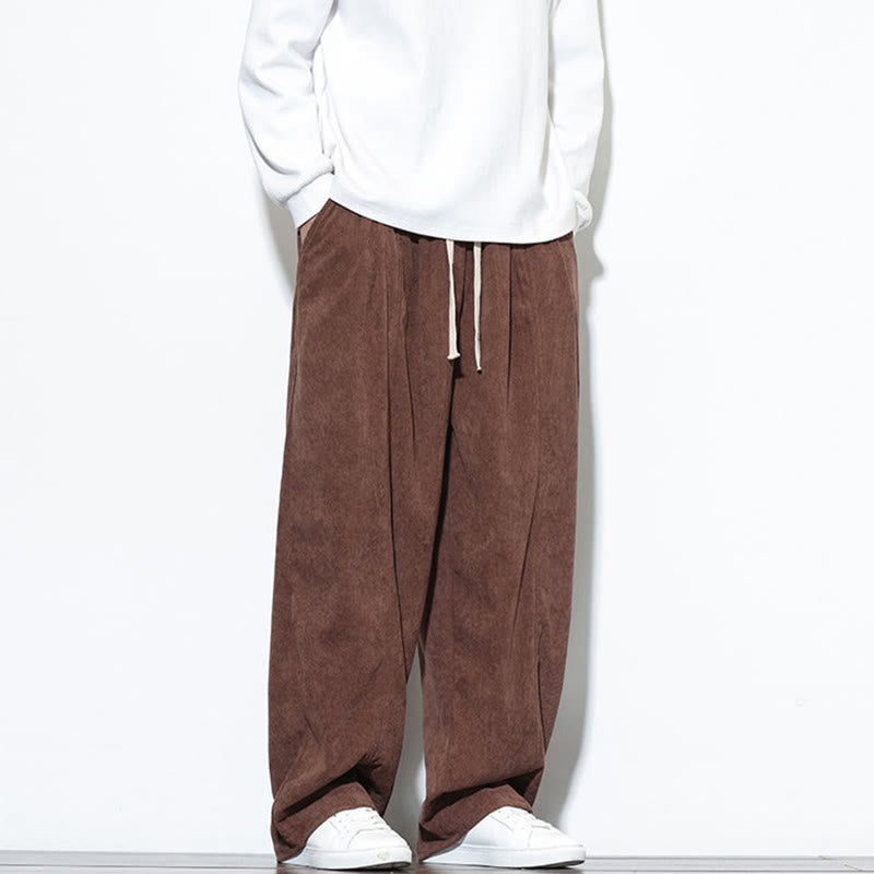 Nimara Ritual Plain Drawstring Pure Corduroy Men's Harem Pants With Pockets