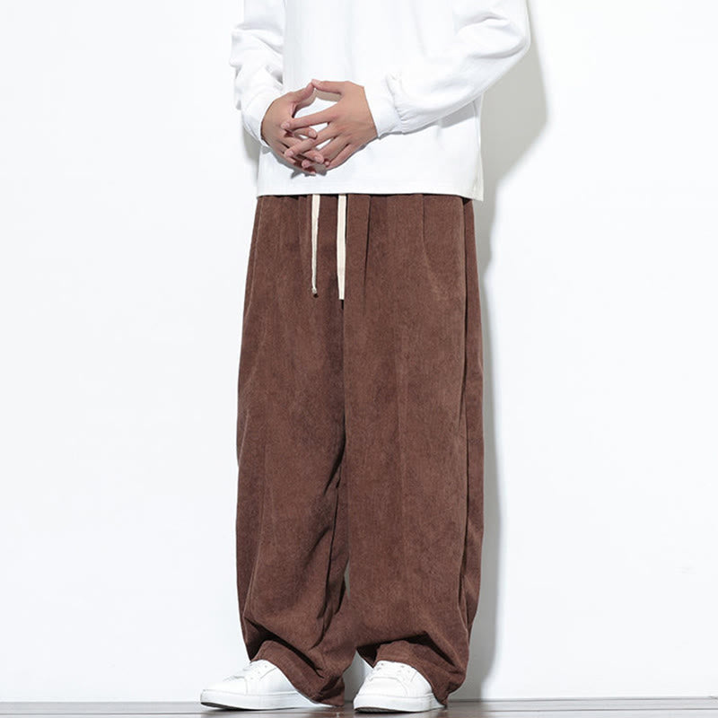 Nimara Ritual Plain Drawstring Pure Corduroy Men's Harem Pants With Pockets