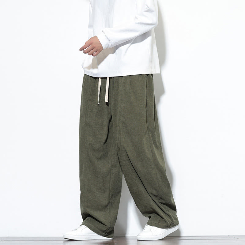 Nimara Ritual Plain Drawstring Pure Corduroy Men's Harem Pants With Pockets