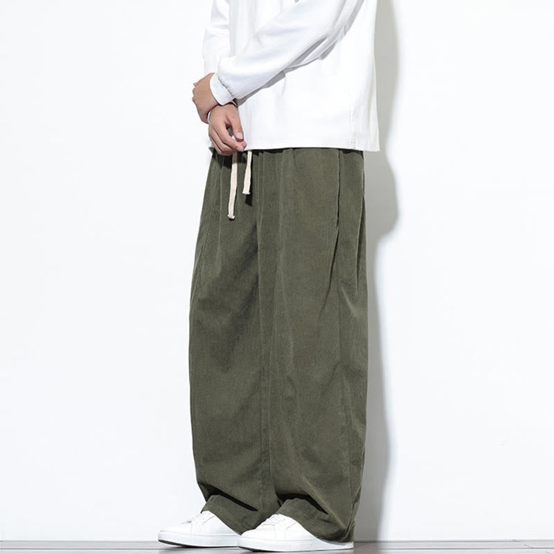 Nimara Ritual Plain Drawstring Pure Corduroy Men's Harem Pants With Pockets