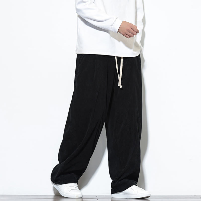 Nimara Ritual Plain Drawstring Pure Corduroy Men's Harem Pants With Pockets