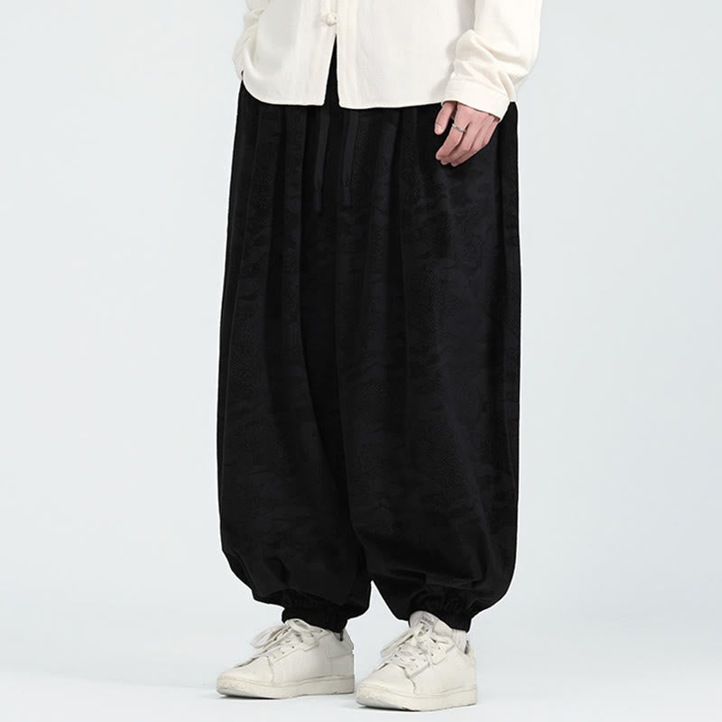 Nimara Ritual Fall Plain Jacquard Design Drawstring Men's Harem Pants With Pockets