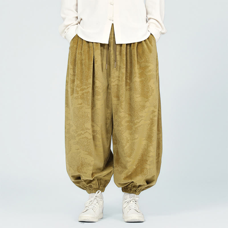 Nimara Ritual Fall Plain Jacquard Design Drawstring Men's Harem Pants With Pockets