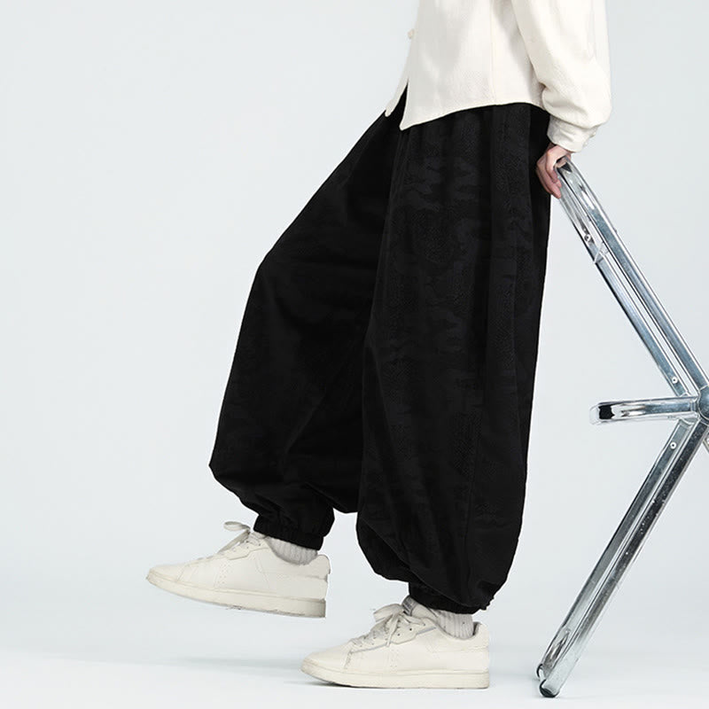 Nimara Ritual Fall Plain Jacquard Design Drawstring Men's Harem Pants With Pockets