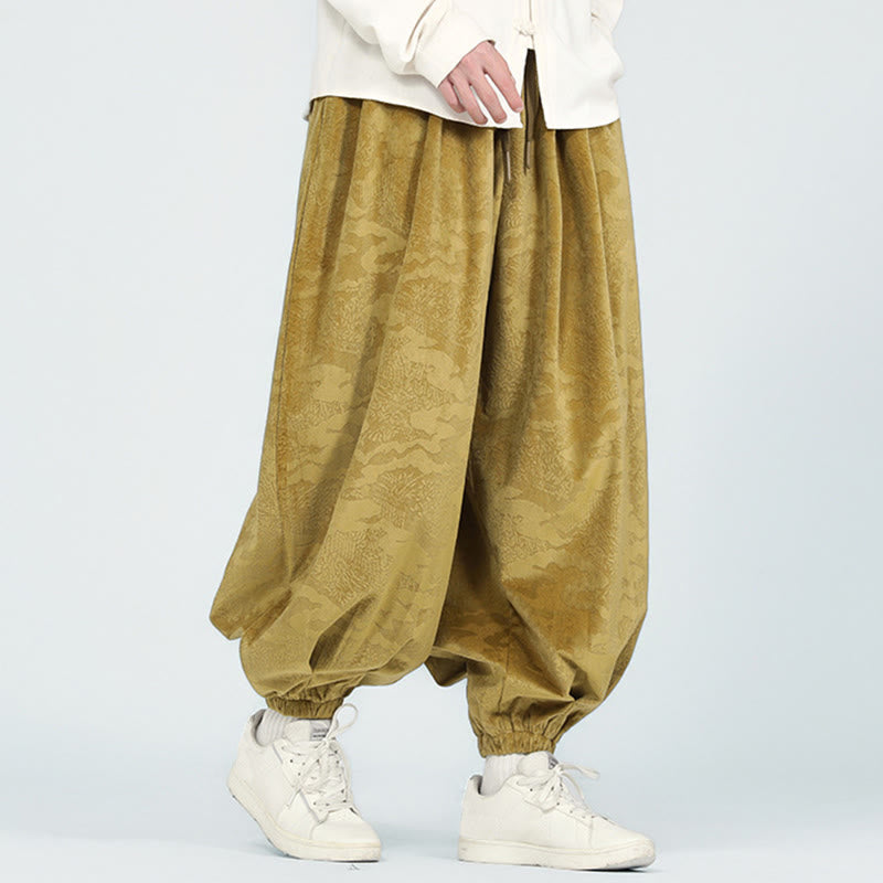Nimara Ritual Fall Plain Jacquard Design Drawstring Men's Harem Pants With Pockets