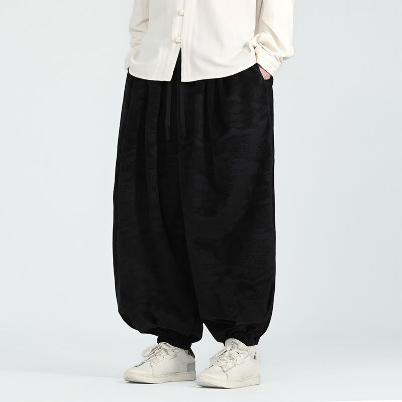 Nimara Ritual Fall Plain Jacquard Design Drawstring Men's Harem Pants With Pockets