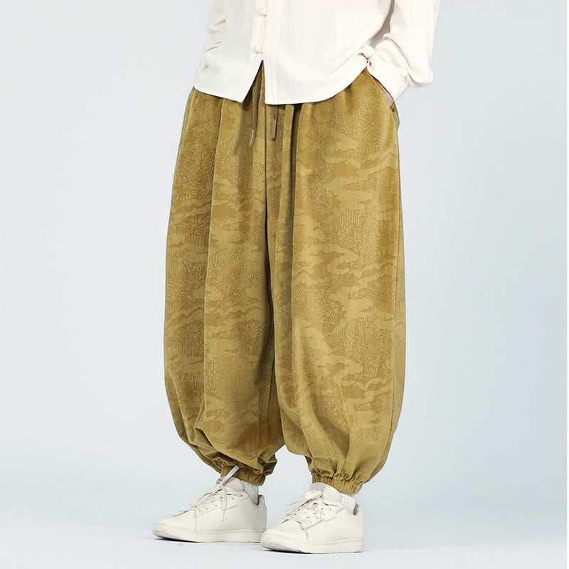 Nimara Ritual Fall Plain Jacquard Design Drawstring Men's Harem Pants With Pockets