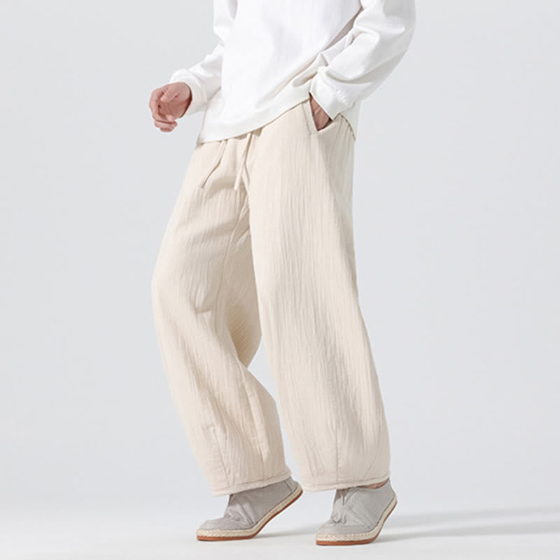 Nimara Ritual Daily Drawstring Chinese Zen Style Men's Wide Leg Pure Pants With Pockets