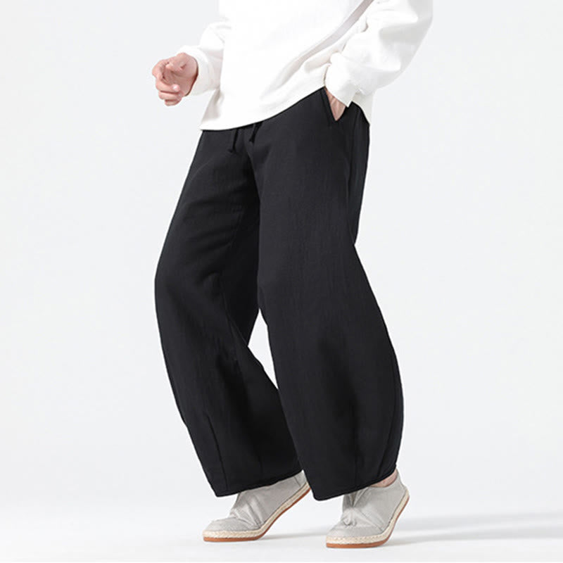 Nimara Ritual Daily Drawstring Chinese Zen Style Men's Wide Leg Pure Pants With Pockets