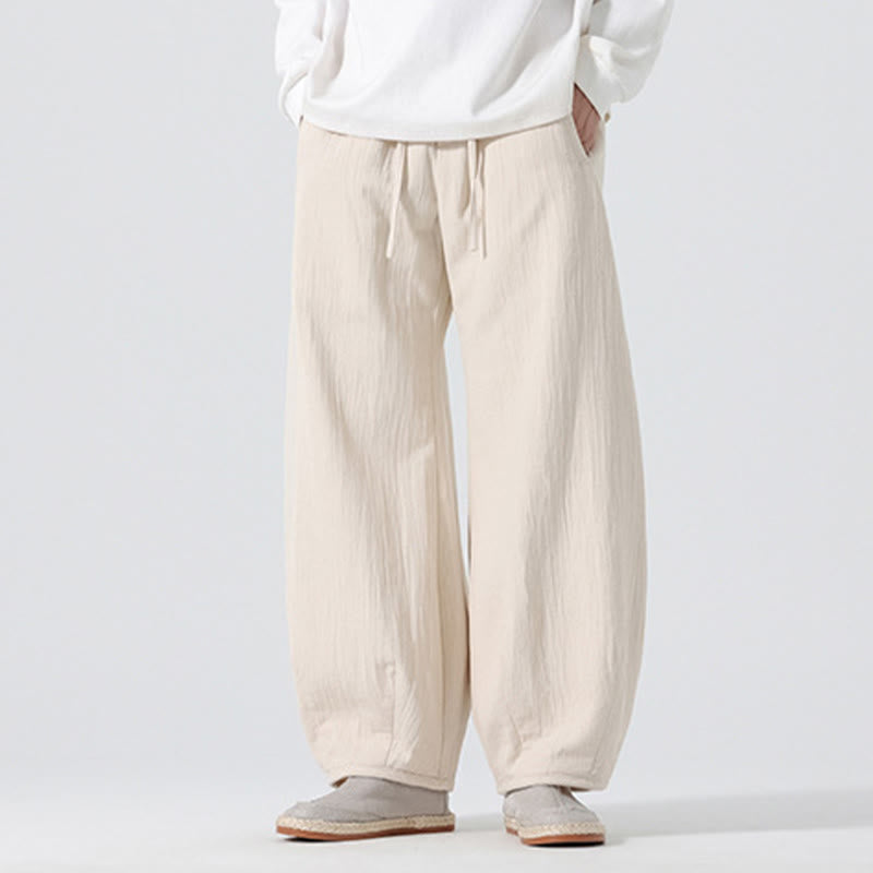 Nimara Ritual Daily Drawstring Chinese Zen Style Men's Wide Leg Pure Pants With Pockets