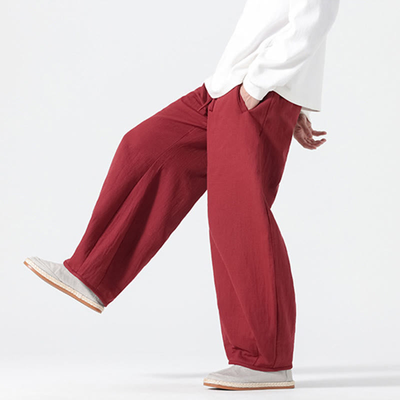 Nimara Ritual Daily Drawstring Chinese Zen Style Men's Wide Leg Pure Pants With Pockets