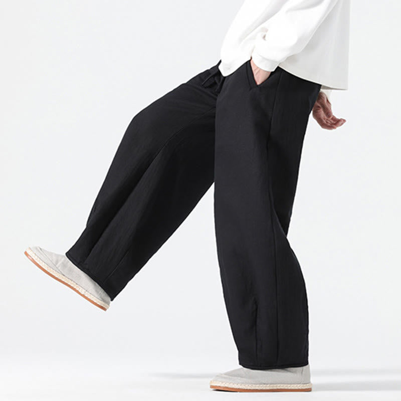 Nimara Ritual Daily Drawstring Chinese Zen Style Men's Wide Leg Pure Pants With Pockets