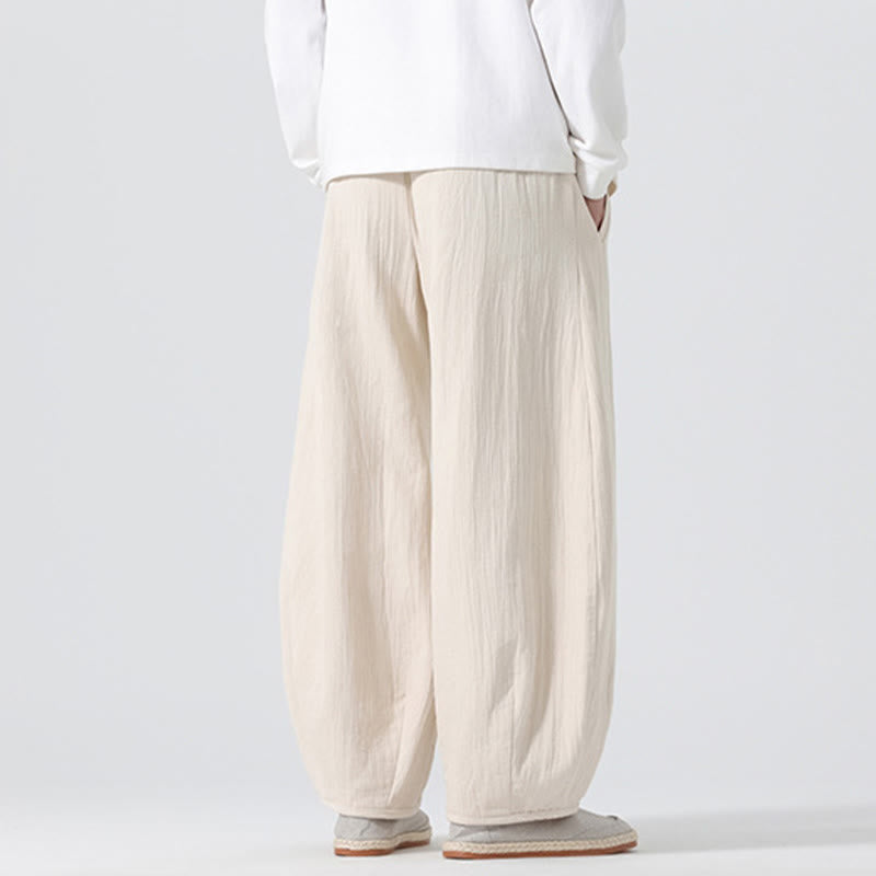 Nimara Ritual Daily Drawstring Chinese Zen Style Men's Wide Leg Pure Pants With Pockets