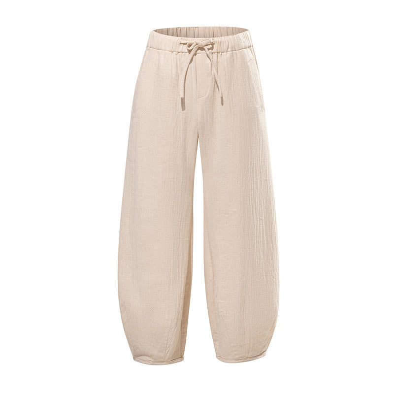 Nimara Ritual Daily Drawstring Chinese Zen Style Men's Wide Leg Pure Pants With Pockets