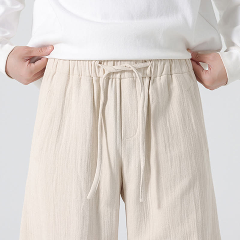 Nimara Ritual Daily Drawstring Chinese Zen Style Men's Wide Leg Pure Pants With Pockets