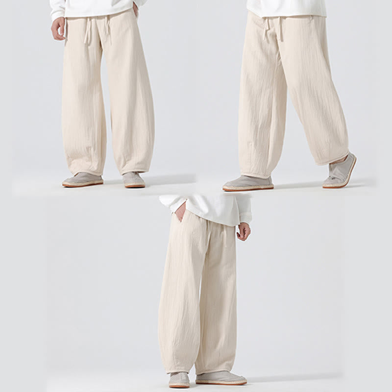 Nimara Ritual Daily Drawstring Chinese Zen Style Men's Wide Leg Pure Pants With Pockets