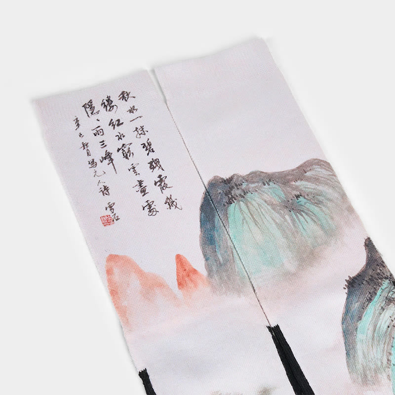 Nimara Ritual Casual Lotus Chinese Landscape Painting Micro Crew Men Women Unisex Socks