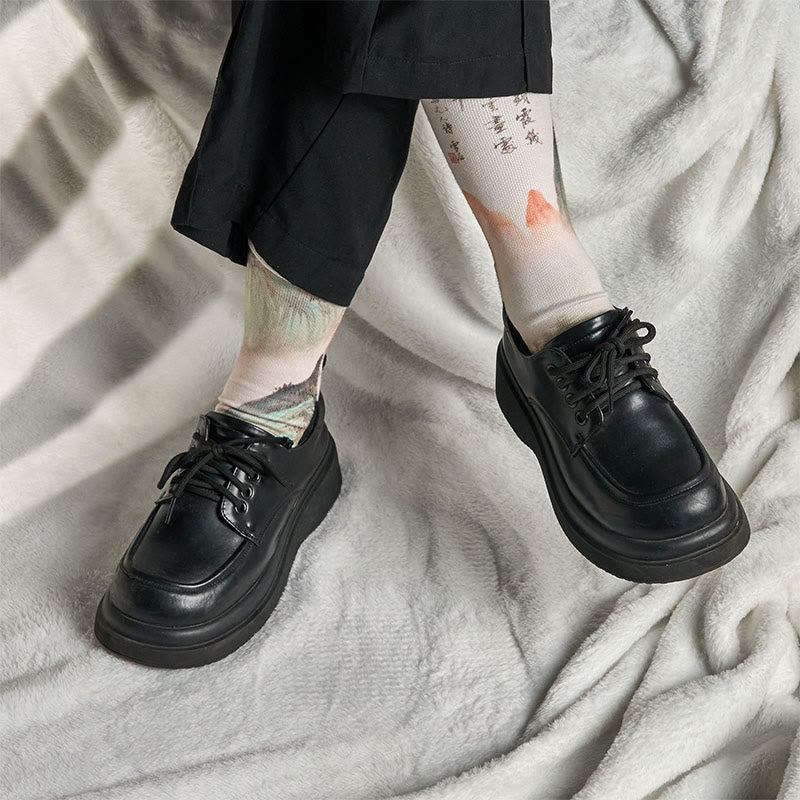 Nimara Ritual Casual Lotus Chinese Landscape Painting Micro Crew Men Women Unisex Socks