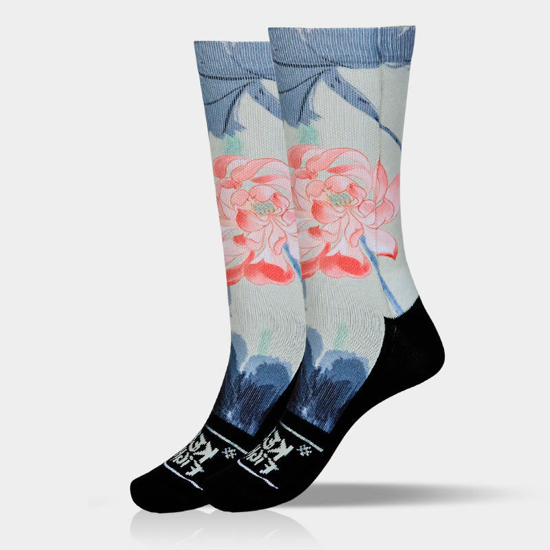 Nimara Ritual Casual Lotus Painting Micro Crew Men Women Unisex Socks
