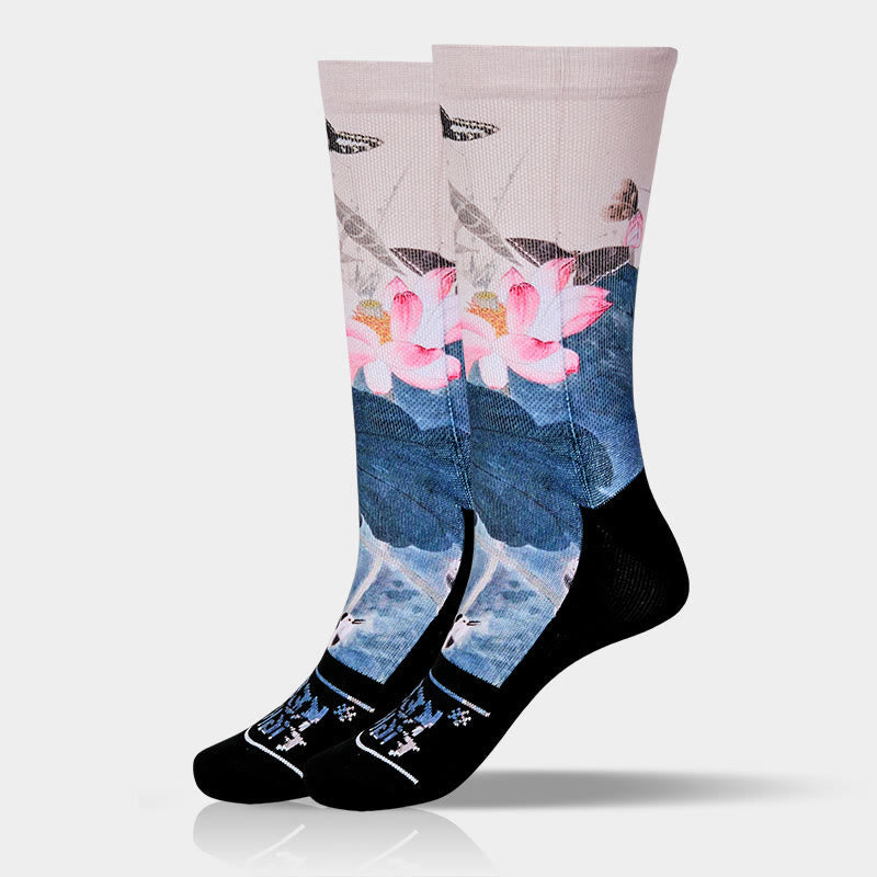 Nimara Ritual Casual Lotus Flowers Leaves Butterfly Micro Crew Men Women Unisex Socks