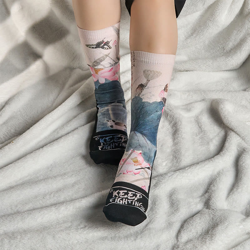 Nimara Ritual Casual Lotus Flowers Leaves Butterfly Micro Crew Men Women Unisex Socks