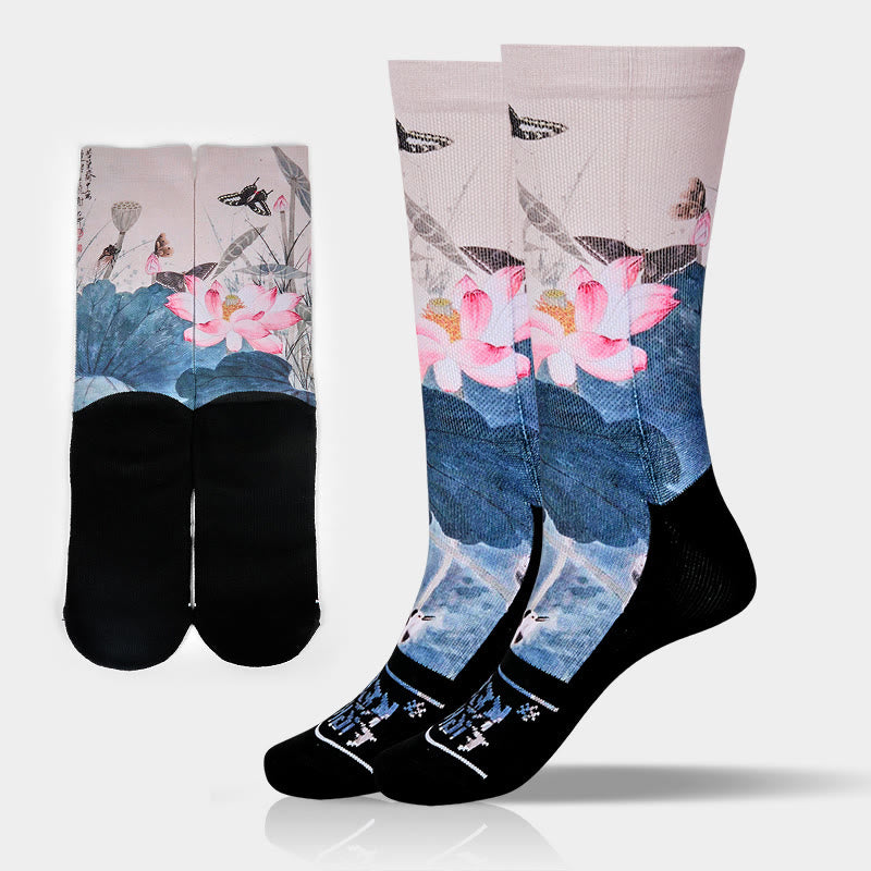 Nimara Ritual Casual Lotus Flowers Leaves Butterfly Micro Crew Men Women Unisex Socks