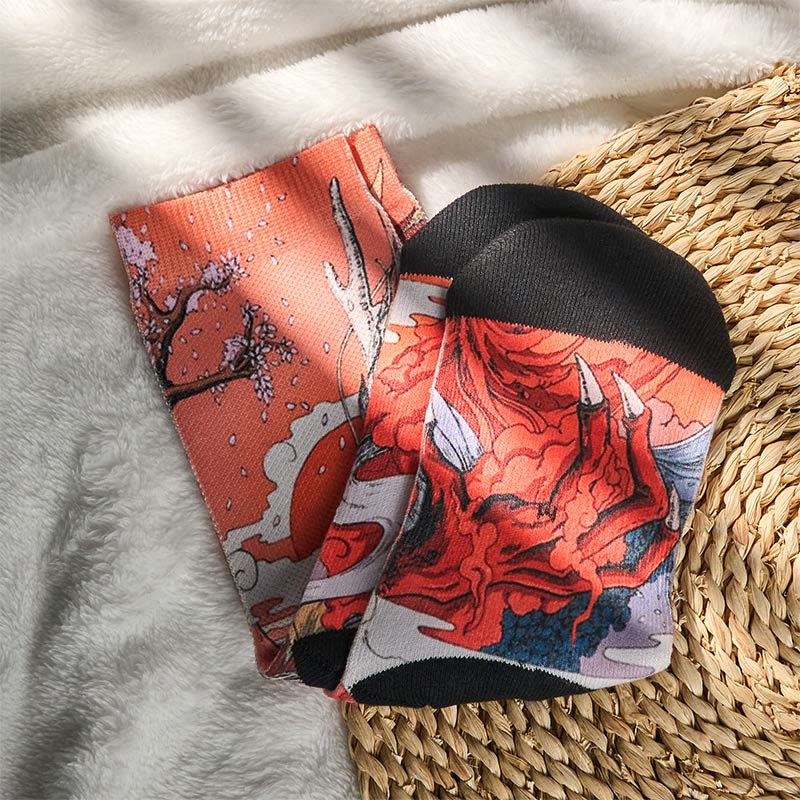 Nimara Ritual Casual Red Dragon Volcano Sun Tree Mountains Micro Crew Men Women Unisex Socks