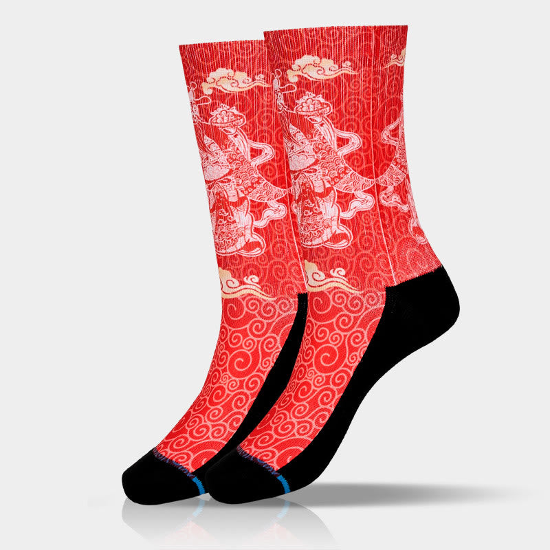 Nimara Ritual Casual God Of Wealth Auspicious Clouds Micro Crew Men Women Unisex Socks