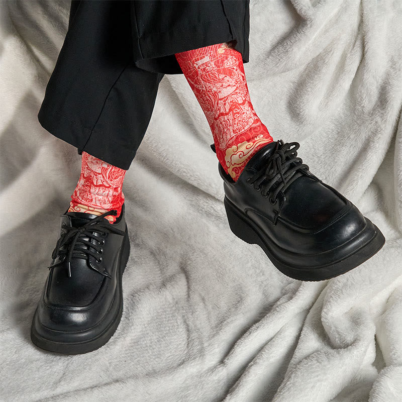 Nimara Ritual Casual God Of Wealth Auspicious Clouds Micro Crew Men Women Unisex Socks