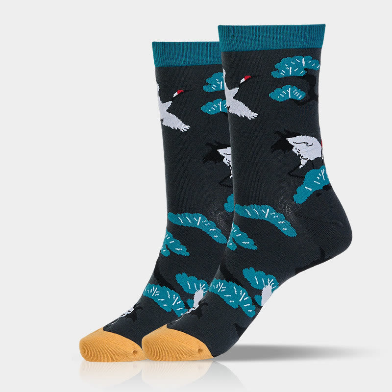 Nimara Ritual "Create Yourself" White Crane Pine Tree Women's Socks Includes Gift Message Card