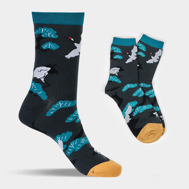 Nimara Ritual "Create Yourself" White Crane Pine Tree Women's Socks Includes Gift Message Card