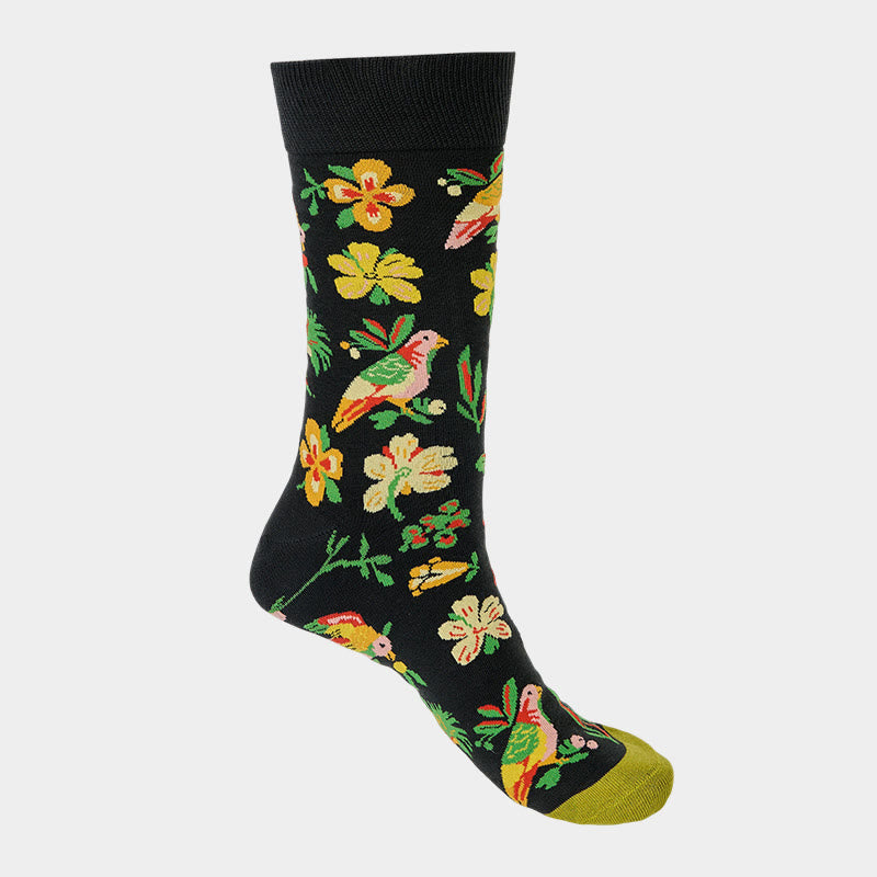 Nimara Ritual Blooming Flower Bird Pattern Men Women Unisex Cotton Crew Socks
