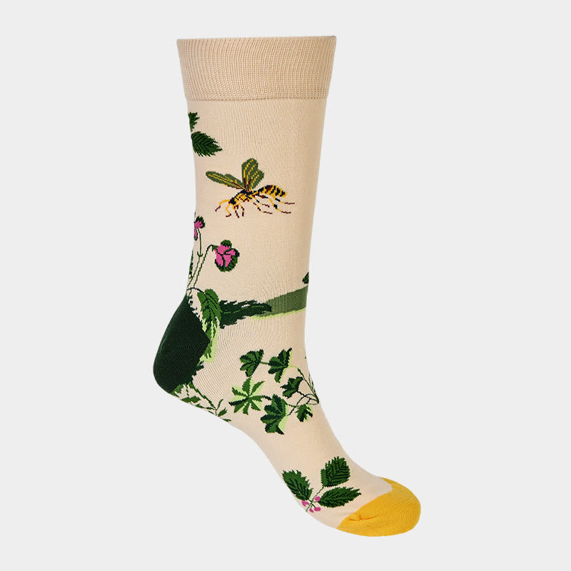 Nimara Ritual Bee Frog Leaves Pattern Men Women Unisex Cotton Crew Socks