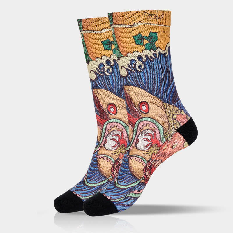 Nimara Ritual Casual Vivid Fish Flowing Waves Micro Crew Men Women Unisex Socks