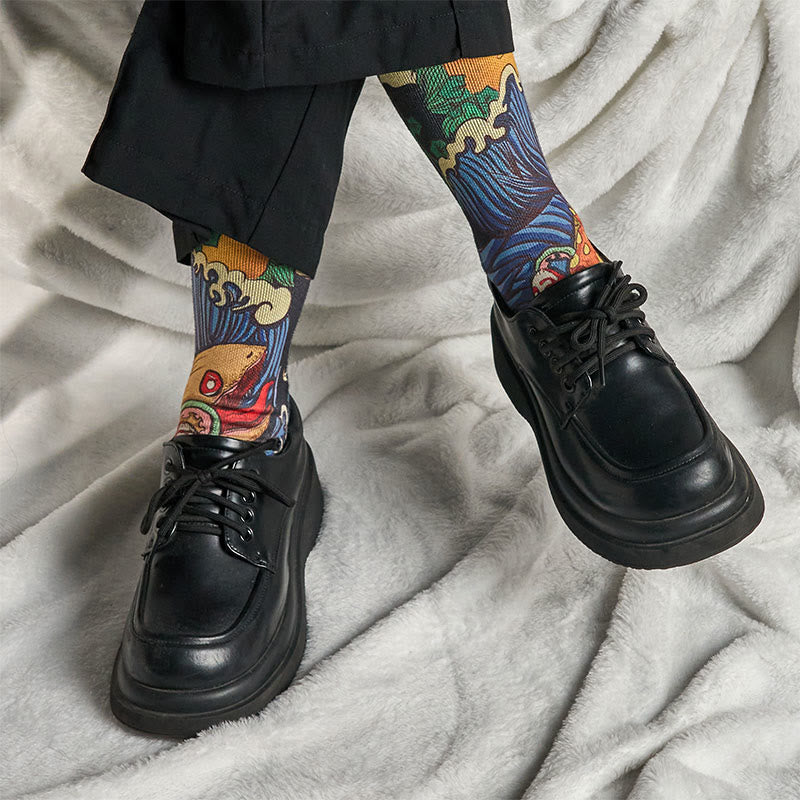 Nimara Ritual Casual Vivid Fish Flowing Waves Micro Crew Men Women Unisex Socks