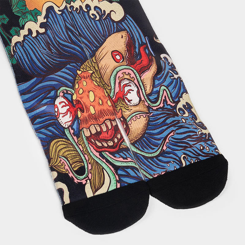 Nimara Ritual Casual Vivid Fish Flowing Waves Micro Crew Men Women Unisex Socks