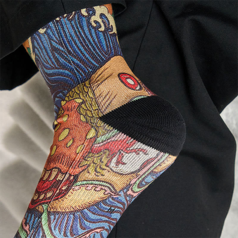 Nimara Ritual Casual Vivid Fish Flowing Waves Micro Crew Men Women Unisex Socks