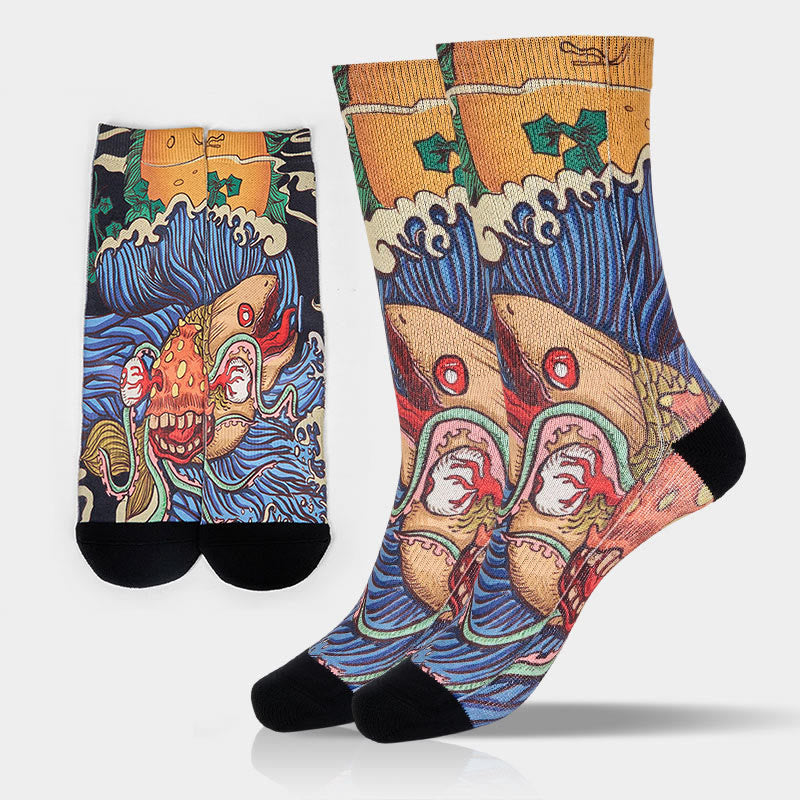 Nimara Ritual Casual Vivid Fish Flowing Waves Micro Crew Men Women Unisex Socks