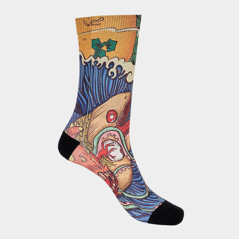 Nimara Ritual Casual Vivid Fish Flowing Waves Micro Crew Men Women Unisex Socks