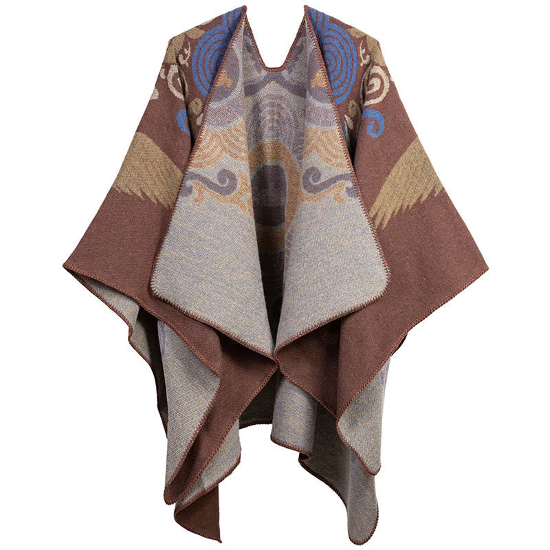 Nimara Ritual Tibetan Open Front Auspicious Cloud Crane Pattern Unisex Cozy Scarf Shawl