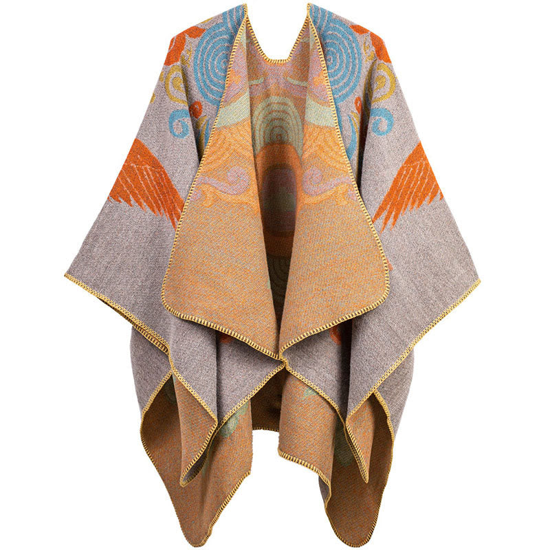 Nimara Ritual Tibetan Open Front Auspicious Cloud Crane Pattern Unisex Cozy Scarf Shawl