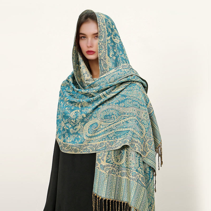 Nimara Ritual Ethnic Daily Tibetan Paisley Pattern Tassel Cozy Scarf Shawl