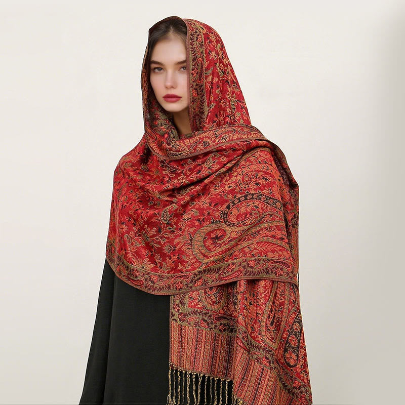 Nimara Ritual Ethnic Daily Tibetan Paisley Pattern Tassel Cozy Scarf Shawl