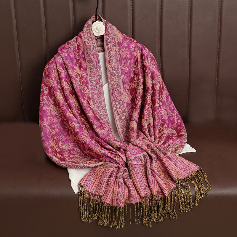 Nimara Ritual Ethnic Daily Tibetan Paisley Pattern Tassel Cozy Scarf Shawl