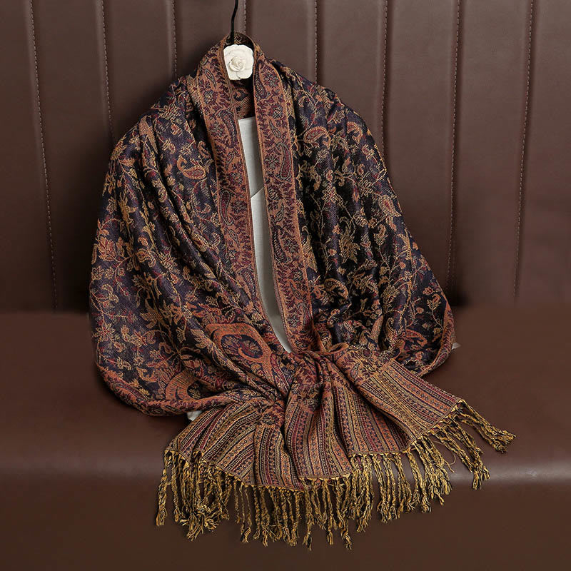 Nimara Ritual Ethnic Daily Tibetan Paisley Pattern Tassel Cozy Scarf Shawl