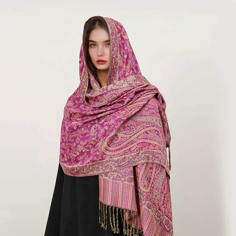 Nimara Ritual Ethnic Daily Tibetan Paisley Pattern Tassel Cozy Scarf Shawl