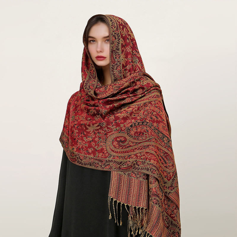 Nimara Ritual Ethnic Daily Tibetan Paisley Pattern Tassel Cozy Scarf Shawl