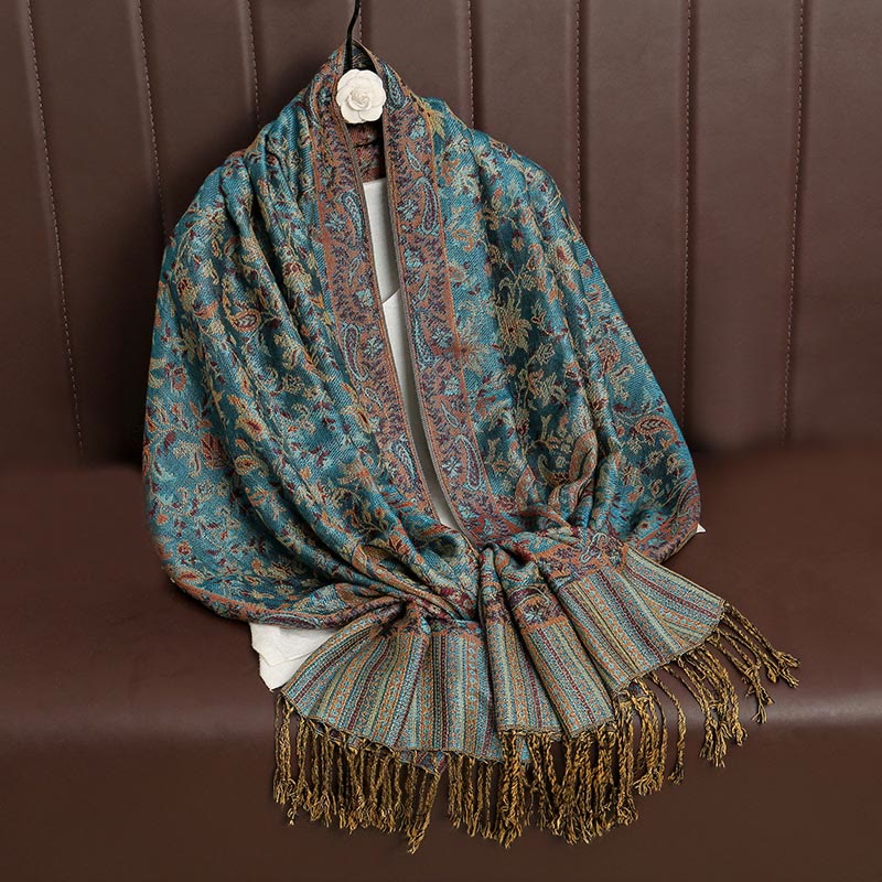 Nimara Ritual Ethnic Daily Tibetan Paisley Pattern Tassel Cozy Scarf Shawl