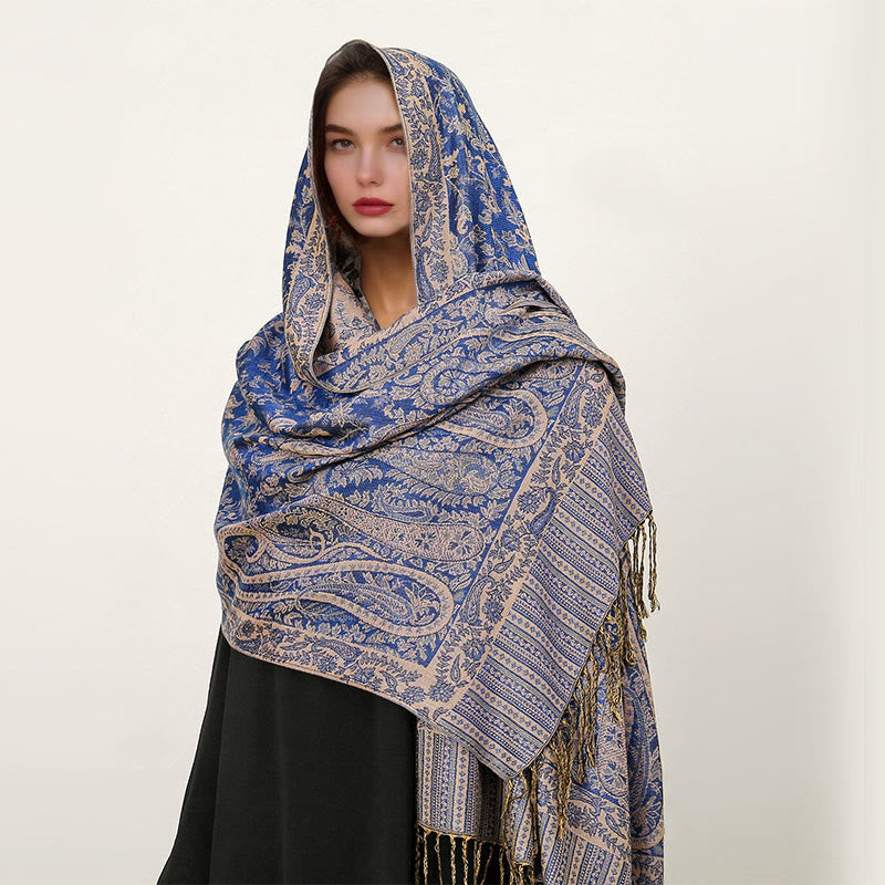 Nimara Ritual Ethnic Daily Tibetan Paisley Pattern Tassel Cozy Scarf Shawl