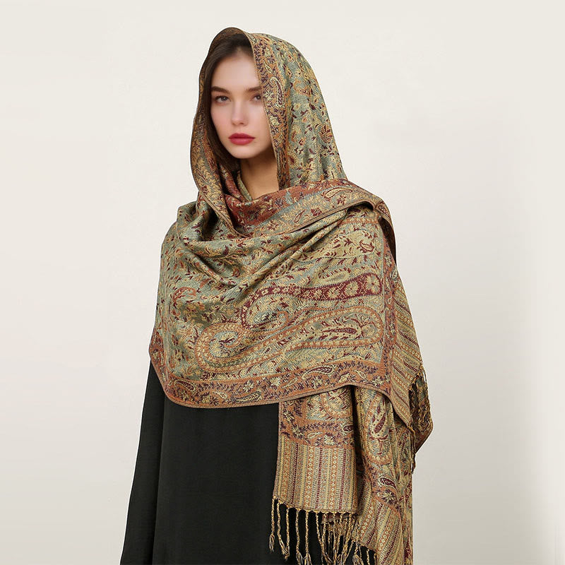 Nimara Ritual Ethnic Daily Tibetan Paisley Pattern Tassel Cozy Scarf Shawl